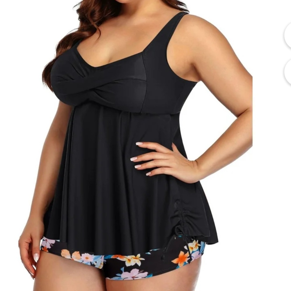 Tankini Plus Size Flowy Swimdress Tummy Control 2 Piece with Shorts - Picture 2 of 6